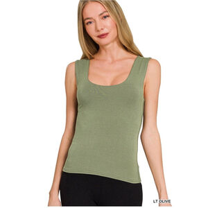 NEW Zenana Double Layered Tank Top Light Olive S M L Soft Stretch Rayon Basic